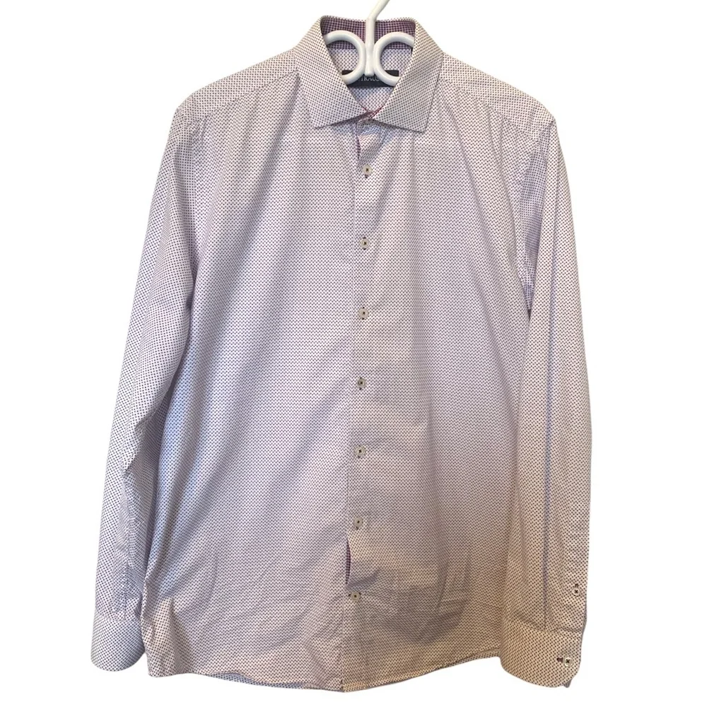 Strauss button up collared dress shirt men’s white red blue - Picture 1 of 6